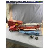 Structo Fire Truck & Toy Trailers Lot
