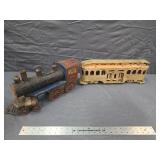 Antique Pressed Steel Toy Locomotive & Trolley