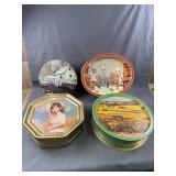 Set of 4 Decorative Lithographed Metal Tins