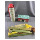 Lithographed Tin Toy Barn & Silo Set