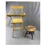 Miniature Wooden Doll Chair & Stool Set