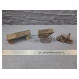 Antique Cast Iron Toy Lot: Wagon, Cart, Motorcycle