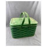 Vintage Green Lithographed Tin Picnic Basket