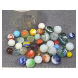 Assorted Glass Marbles & Textured Jar