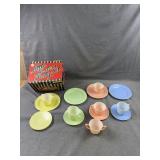 Pastel Milk Glass Toy Tea Dishes Set
