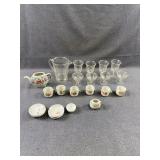 Miniature Floral Tea Set & Glass Tableware