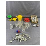 Miniature Plastic Tea Set & Metal Cutlery Lot