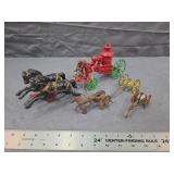 Vintage Cast Iron Horse-Drawn Fire Engine Toy