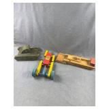 Antique Wooden Toys: Robot, Barge, Tank