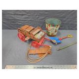 Circus Tin Lithograph Bucket & Toys Lot