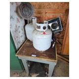 2 Propane Tanks, Heater & Table