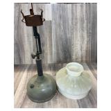 Liquid Fuel Pressure Lamp Base & Milk Glass Shade