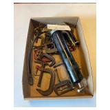 Air Grease Gun & Assorted C-Clamps Lot
