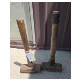 Antique Iron Sledgehammers with Wooden Handles