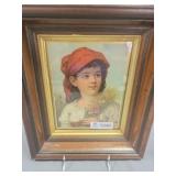 Wood Frame Picture Girl With Red Scarf