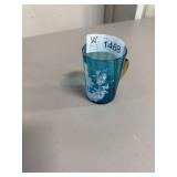 Blue tumbler-Mary Gregory style glass
