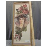 Wood Frame Picture with a Woman Displaying a Rose