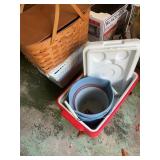 Red Hard Cooler with Nested Buckets and Woven Picn