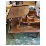 Two Tier Corner Table with Assorted Wooden Wall Sh