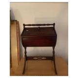 Wooden Barrel Sewing Stand with Notions and Spool