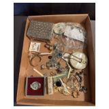 Mixed Costume Jewelry Lot with Trinket Box and Com