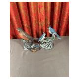 Hand Painted Ceramic Blue Jay and Robin Bird Figur