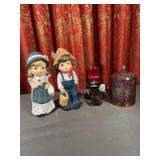 Collectible Ceramic Figurine Pair Carnival Glass J