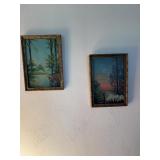 Pair Pastoral Countryside Landscape Oil Paintings