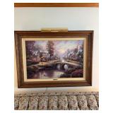 Framed Thomas Kinkade Sunset on Lamplight Lane Can