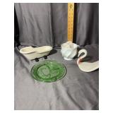 Green Glass Nursery Rhyme Plate with Milk Glass an