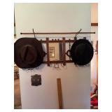 Oak Hall Tree Mirror Hat Rack with Advertising Yar