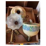 Assorted Antique Glass Lamp Shades and Brass Fixtu