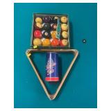 Billiard Cue Wall Rack with Cues, Aramith Balls, a