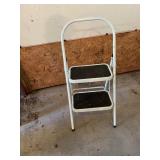 White Two-Step Folding Metal Ladder Stool Combo