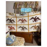 Folk Art American Eagle Applique Quilt With Sashin