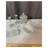 Clear Cut and Etched Pressed Glass Tableware Lot