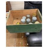 Antique Canning Jars in Wood Crate With Ball Dome