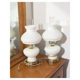 Pair of White Hobnail Milk Glass Hurricane Table L