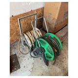 Pair of Rolling Garden Hose Carts With Hoses