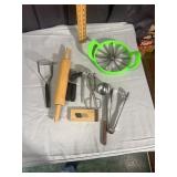 Assorted Kitchen Utensils Including Rolling Pin an
