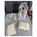 Lighted Nativity Scene Ceramic Angel Figurines and