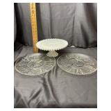 White Milk Glass Pedestal Cake Stand with Pressed