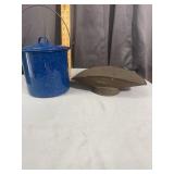 Blue Graniteware Enamel Lidded Bail Pail and Antiq