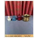 Assorted Decorative Objects Glass Brass and Bust L