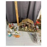 Vintage Christmas Nativity Set Creche Stable and F