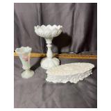 White Milk Glass Hobnail Compote and Cameo Vanity