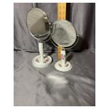 Pair of Ceramic Pedestal Swivel Vanity Makeup Mirr
