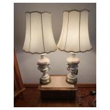 Pair of Porcelain Urn Table Lamps With Applied Ros