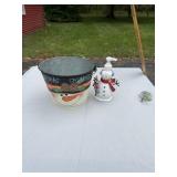 Holiday Snowman Metal Pail and Novelty Snowman Soa