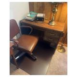 Mid-Century Wood Laminate Desk with Swivel Armchai
